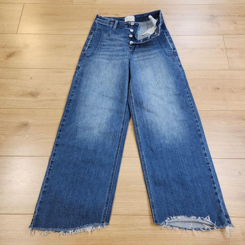 KanCan Aliana High Rise Crop Wide Leg Jeans Womens 1/24 Blue Button Fly Denim